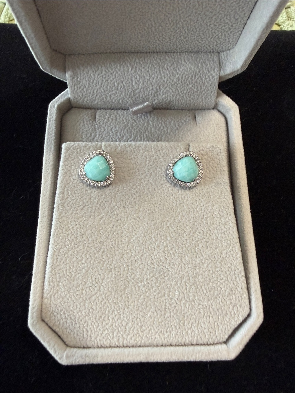 Amazonite Halo Stud Earrings Sterling Silver